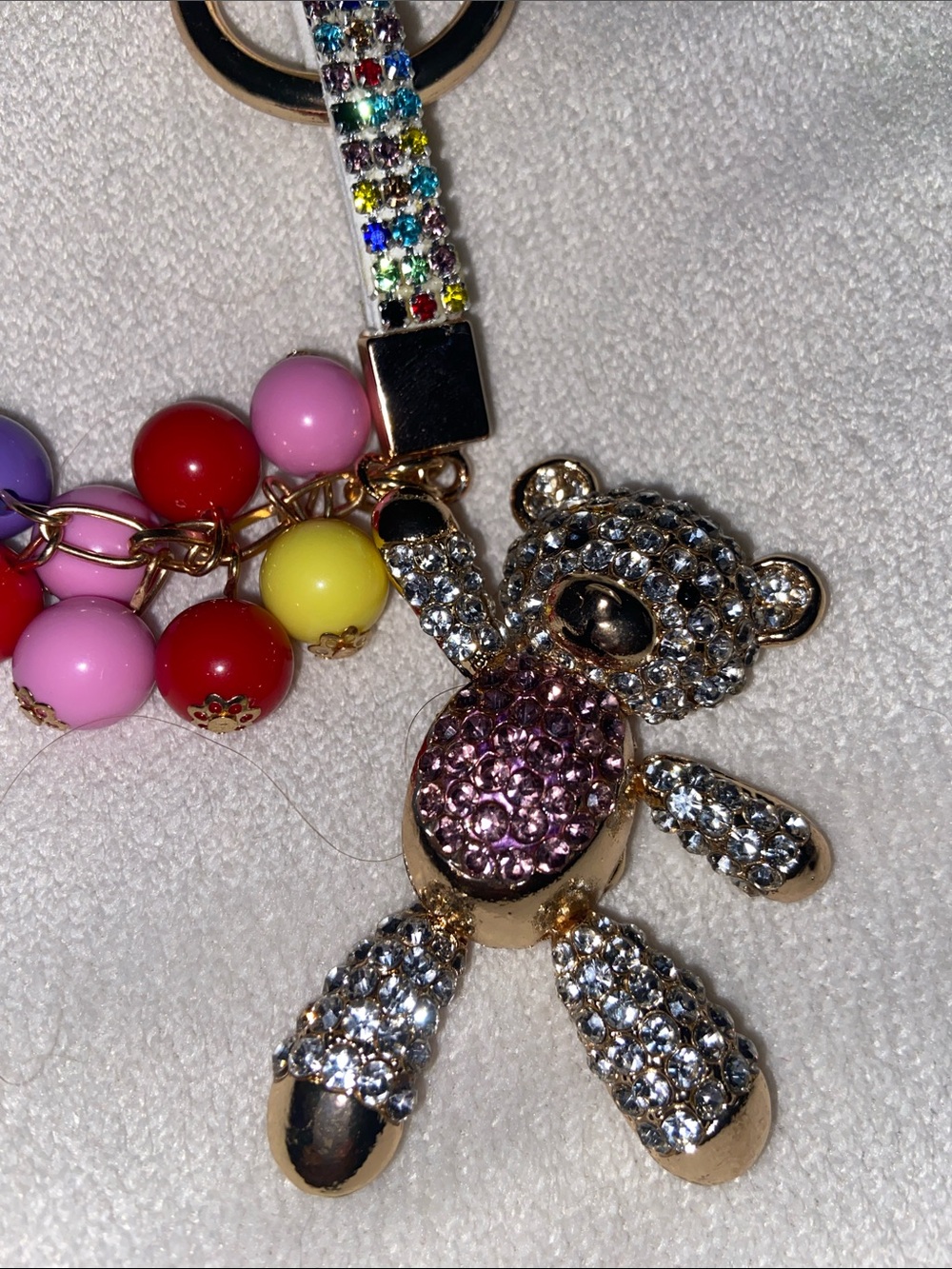 NWT keychain/Bag charm Crystal Teddy Bear&balloons charm w/Colorful Bead Charm - Picture 4 of 8